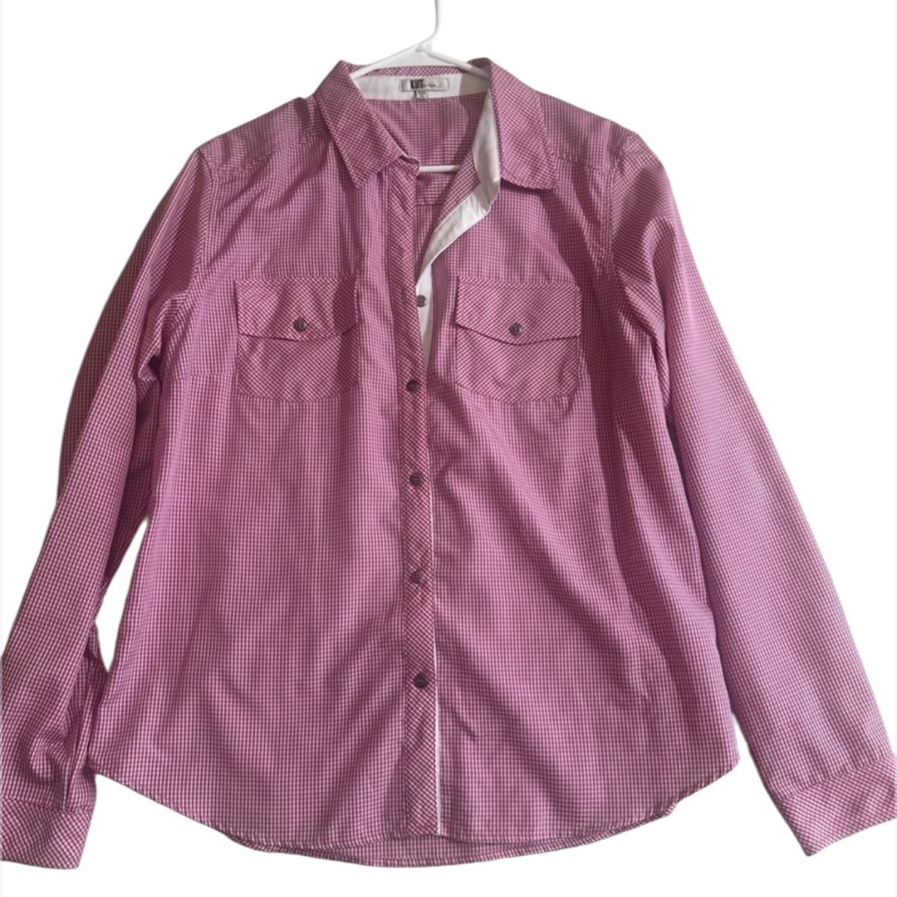 Kut from the‎ Kloth Women's Blouse Pink White Gingham Button Front XL